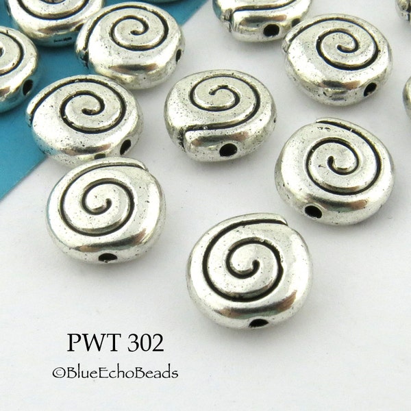 12 pcs - 9 mm Pewter Spiral Beads, Antique Silver, Spiritual Beads, 1mm Hole (PWT 302) BlueEchoBeads