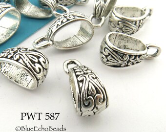 10 pcs - Pewter Charm Bail, Victorian Style Floral Pendant Bail, Silver Tone, 17mm (PWT 587) BlueEchoBeads