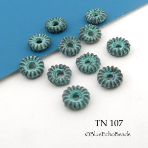 14 pcs - 5mm Bumpy, Spacer Bead, Mykonos Saucer, Greek Disc Beads, Bali Style, Textured Beads, Blue Green Patina (TN 107) BlueEchoBeads