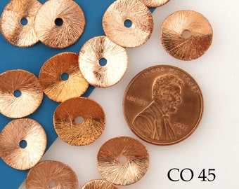 10 pcs - 12mm Potato Chip Copper Beads, Brushed Wavy Disk (CO 45) BlueEchoBeads