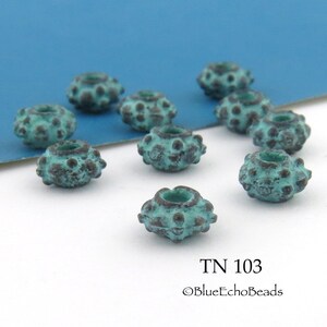 12 pcs - 6mm Bumpy Spacer Beads, Mykonos Beads, Greek Beads, Textured Beads, Blue Green Patina, 2mm Hole (TN 103) 12pcs BlueEchoBeads