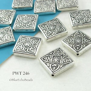 4 pcs - 14mm Pewter Square Celtic Bead, Silver Tone, 1mm Hole (PWT 246) BlueEchoBeads