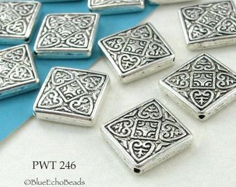 4 pcs - 14mm Pewter Square Celtic Bead, Silver Tone, 1mm Hole (PWT 246) BlueEchoBeads