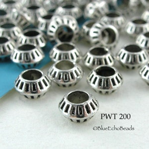 25 pcs - 6mm Small Pewter Beads with Large Hole, Silver Tone, 3mm Hole (PWT 200) BlueEchoBeads