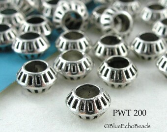 25 pcs - 6mm Small Pewter Beads with Large Hole, Silver Tone, 3mm Hole (PWT 200) BlueEchoBeads