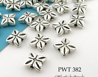 25 pcs - Pinwheel Pewter Beads 7mm Flower Star Bead Silver Tone, 1mm Hole (PWT 382) BlueEchoBeads