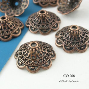 8 pcs - Large Copper Bead Cap, Filigree, Lacy Bead Cap Antiqued Copper Bead Cap 19mm, Hole 1.2mm (CO 208) BlueEchoBeads