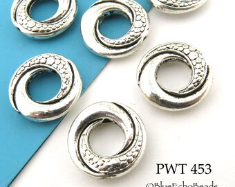 8 pcs - 14mm Pewter Spiral Swirl Donut Beads, Silver Tone, 1mm Hole (PWT 453) BlueEchoBeads