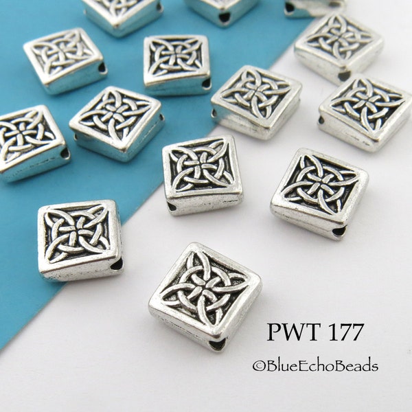 10 pcs - 9mm Square Celtic Pewter Bead, Silver Tone (PWT 177)  BlueEchoBeads