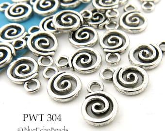 15 pcs - Small 8mm Pewter Open Spiral Charms, Antique Silver, Spiritual Charm (PWT 304) BlueEchoBeads