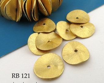 8 pcs - 16mm Gold Tone Large Potato Chip Beads, Wavy Disk, Cornflake Beads, Brushed Gold, 1.25mm Hole (RB 121) BlueEchoBeads