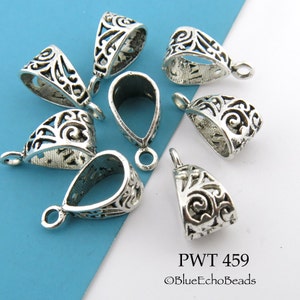 8 pcs - Pewter Charm Bail, Large Decorative Openwork Pendant Bail, Silver Tone, 20mm (PWT 459) BlueEchoBeads