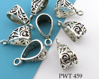 8 pcs - Pewter Charm Bail, Large Decorative Openwork Pendant Bail, Silver Tone, 20mm (PWT 459) BlueEchoBeads