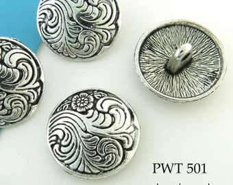6 pcs - 5/8" Floral Swirl Pewter Button, 17mm Shank Button, Silver Tone (PWT 501) Blue Echo Beads