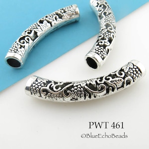 50mm Large Curved Pewter Tube Bead, Grape Clusters Engraved Tube Bead (PWT 461) 1 pc BlueEchoBeads