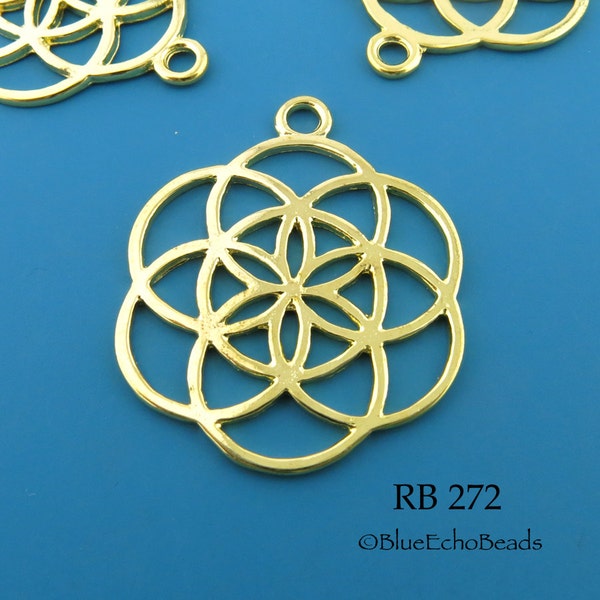 2 pcs - Large 36mm Flower of Life Pendant, Seed of Life Charm, Gold Plated, Lead Free, Nickel Free (RB  272) BlueEchoBeads