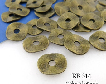 18 pcs - 9mm Antique Brass Potato Chip Beads Small, Wavy Disks, Cornflake Beads, Antique Bronze, 2mm Hole (RB 314) BlueEchoBeads