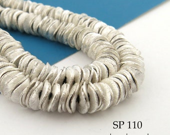 185 pcs - 6mm Potato Chip Beads, Brushed, Silver Plated, Small Wavy Disk, Corn Flake Beads, 1mm Hole  (SP 110) BlueEchoBeads