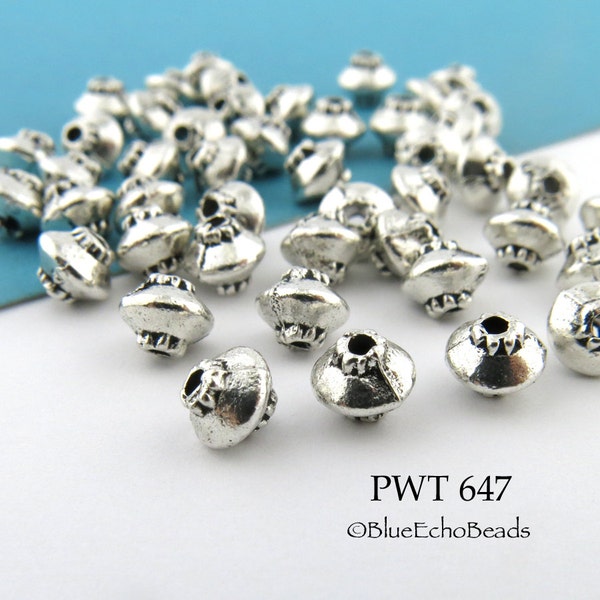 50 pcs - Small 4mm Spacer Beads, Pewter Top, Antique Silver, 1mm Hole (PWT 647) BlueEchoBeads