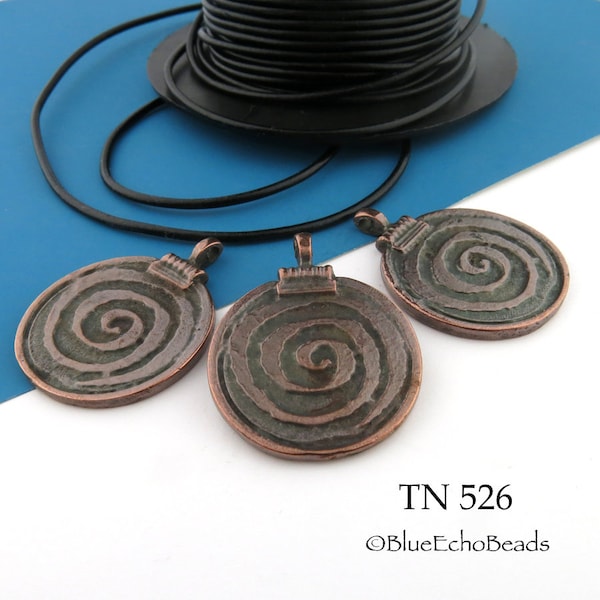 29mm Large Antique Copper Spiral Pendant, Mykonos Beads, Greek Beads (TN 526) 1 pc BlueEchoBeads