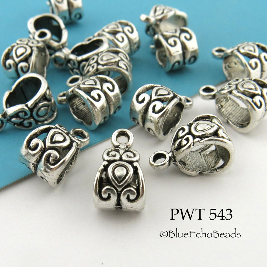 12 Ocs 20mm Pewter Charm Bail, Decorative Pendant Bail Silver Tone, 1