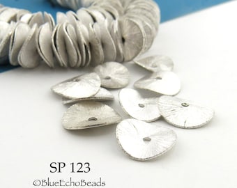 10 pcs - 12mm Potato Chip Beads, Brushed Silver Plated, Wavy Disks, Cornflake Beads (SP 123) 10 pcs BlueEchoBeads