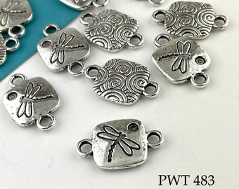 10 pcs - Dragonfly and Curls Pewter Connector, Link,  Silver Tone, 12x18mm , Loop Hole 2mm(PWT 483) BlueEchoBeads