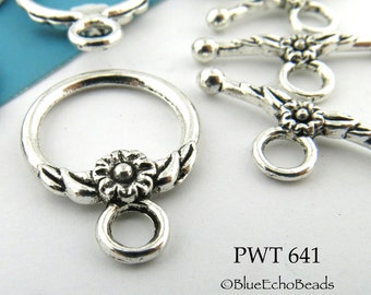 6 sets - 17mm Flower Toggle Clasp, Pewter, Silver Tone (PWT 641) BlueEchoBeads