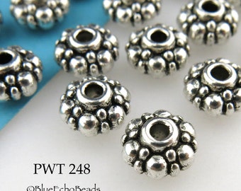 12 pcs - 8mm Pewter Spacer Puffy Rondelle Beads (PWT 248) BlueEchoBeads