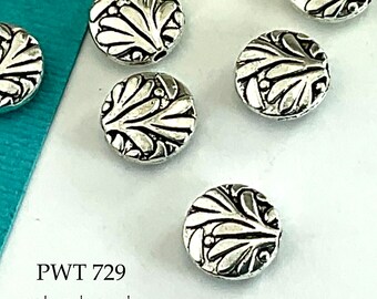10 pcs - 10mm Small Coin Pewter Bead, Stylized Leaf (PWT 729) BlueEchoBeads