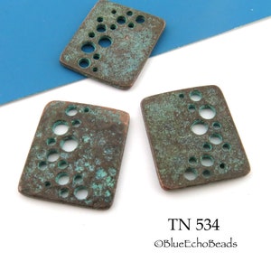 1 pc - 22mm x 25mm Rectangle Pendant, Moonscape, Mykonos Beads, Greek Beads, Blue Green Patina (TN 534) BlueEchoBeads