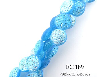 DESTASH / CLOSEOUT - 6 pcs - 14mm Glass Brocade Czech Coin Beads, Turquoise Semi Matte Coin Bead (EC 189) BlueEchoBeads