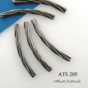 6 pcs - 44mm Gunmetal Curved Tube Bead, Antiqued Silver Noodle Bead, Twisted Noodle, 2mm Hole (ATS 285) BlueEchoBeads