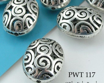 3 pcs - Large 22mm Hollow Oval Pewter Beads with Curls, Silver Tone, Lead and Cadmium Safe, 1.5mm Hole (PWT 117) BlueEchoBeads