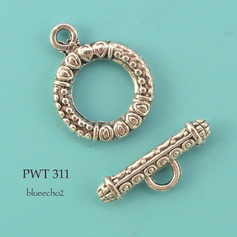 4 sets 17mm Pewter Toggle, Decorative Clasp. Silver Tone, Lead Safe PWT 311 Blue Echo Beads image 1