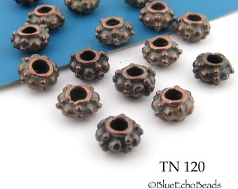 14 pcs - 6mm Bumpy Antique Copper Tone Spacer Beads, Mykonos Beads, Greek Beads, Textured Beads, 2mm Hole  (TN 120)BlueEchoBeads