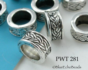 10 pcs - Large Hole Beads, Pewter Ring Bead, Celtic Braid, Antique Silver, 5.5mm Hole, 9mm x  4.8mm Thick Bead (PWT 281) BlueEchoBeads