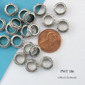 12 pcs Large Hole Bead, Pewter Ring, Floral Detail, Silver Tone, 11mm Bead, 7mm Hole PWT 186 BlueEchoBeads image 2