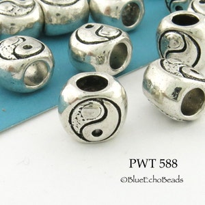10 pcs - Large Hole Yin Yang Pewter Bead, Tai Chi Beads, 4mm Hole (PWT 588)  BlueEchoBeads