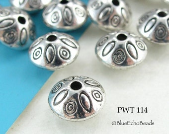 10 pcs - 9mm Pewter Spacer Beads, Top with Ovals, Silver Tone, 1.5mm Hole (PWT 114) BlueEchoBeads