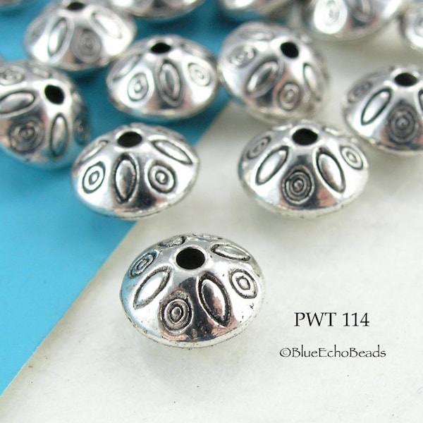 10 pcs - 9mm Pewter Spacer Beads, Top with Ovals, Silver Tone, 1.5mm Hole (PWT 114) BlueEchoBeads