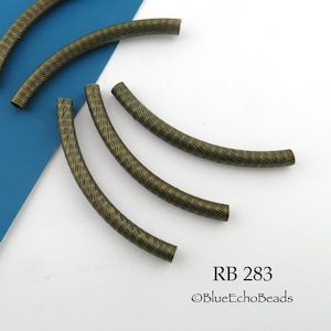 5 pces - 44mm Curved Tube Bead, Noodle Bead, Antique Brass, Bronze, Textured, 2.7mm Hole (RB 283) BlueEchoBeads