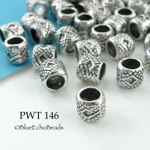 15 pcs - Large Hole Pewter Tube Beads with Diamonds, Silver Tone, 4mm Hole, 7mm x 6mm Bead (PWT 146) BlueEchoBeads