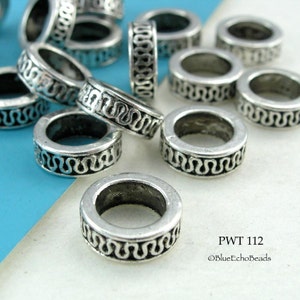 10 pcs - Large Hole Beads, 11mm Pewter Ring Bead, 7mm Hole  (PWT 112) BlueEchoBeads