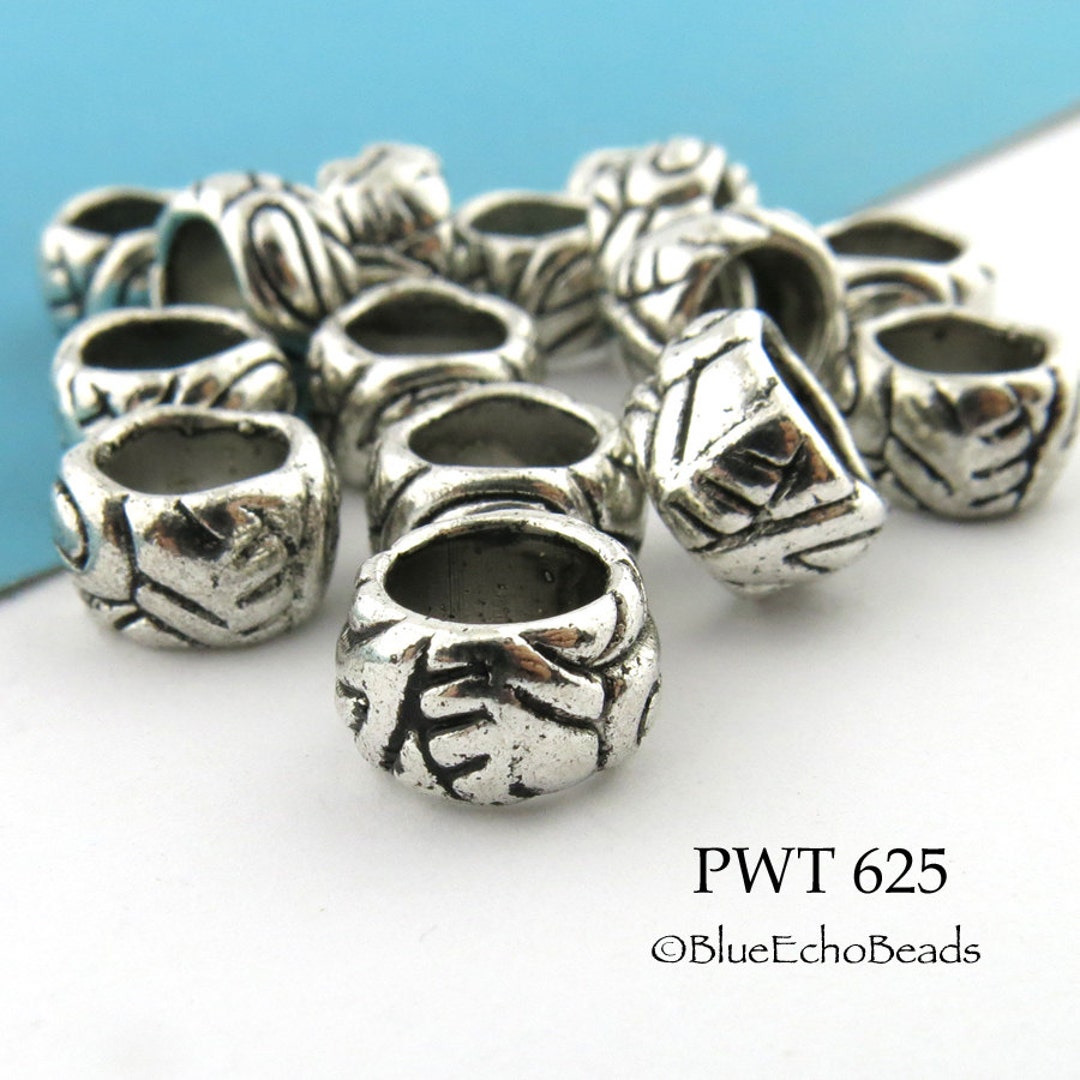8 Pcs Large Hole Pewter Ring Beads, Big Hole Bead, Silver Tone, 6.5mm