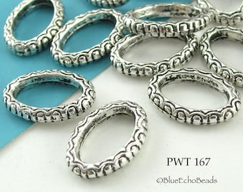 12 pcs - 17mm Decorative Oval Pewter Jump Ring, Large Closed Connector (PWT 167) BlueEchoBeads