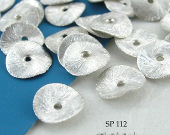 12 pcs - 8mm Potato Chip Beads, Brushed Silver Plated, Wavy Disk, Cornflake Bead, 1.25mm Hole (SP 112) BlueEchoBeads