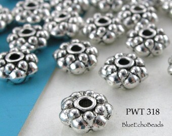 15 pcs - 7mm Pewter Spacer Rondelle Beads, Puffy Rondelle (PWT 318) BueEchoBeads