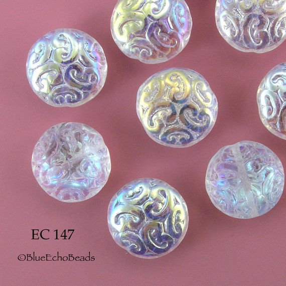 10 Lovely Czech Glass Button Beads 14mm Crystal AB