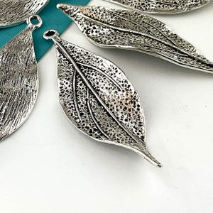6 pcs - 49mm Large Pewter Leaf Charm, Leaf Pendant, Wavy Leaf, Silver Tone (PWT 571) BlueEchoBeads